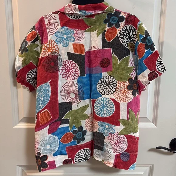 HOT COTTON by MARC WARE Women’s Vintage Floral Linen Button Up Blouse - Picture 3 of 6